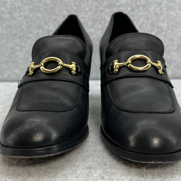 Charles David Horsebit Loafer Mid Block Heel Pump- Black Leather - Women Size 10 - Picture 4 of 11